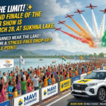 A professional Mavi Cabs Service at the Chandigarh Air Show 2026 event near Sukhna Lake.