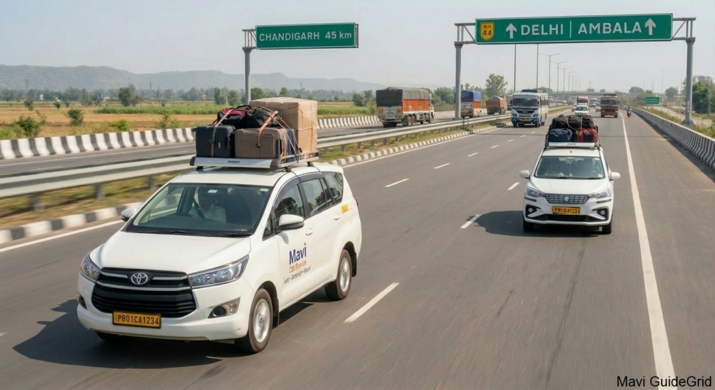 Mavi Cab Service SUV on the Chandigarh to Delhi highway for outstation travel