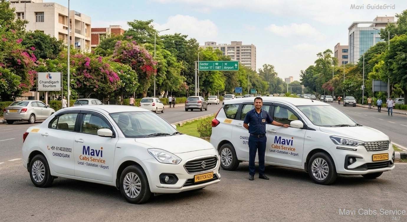 Mavi Cabs Service white sedan for local and outstation taxi bookings in Chandigarh